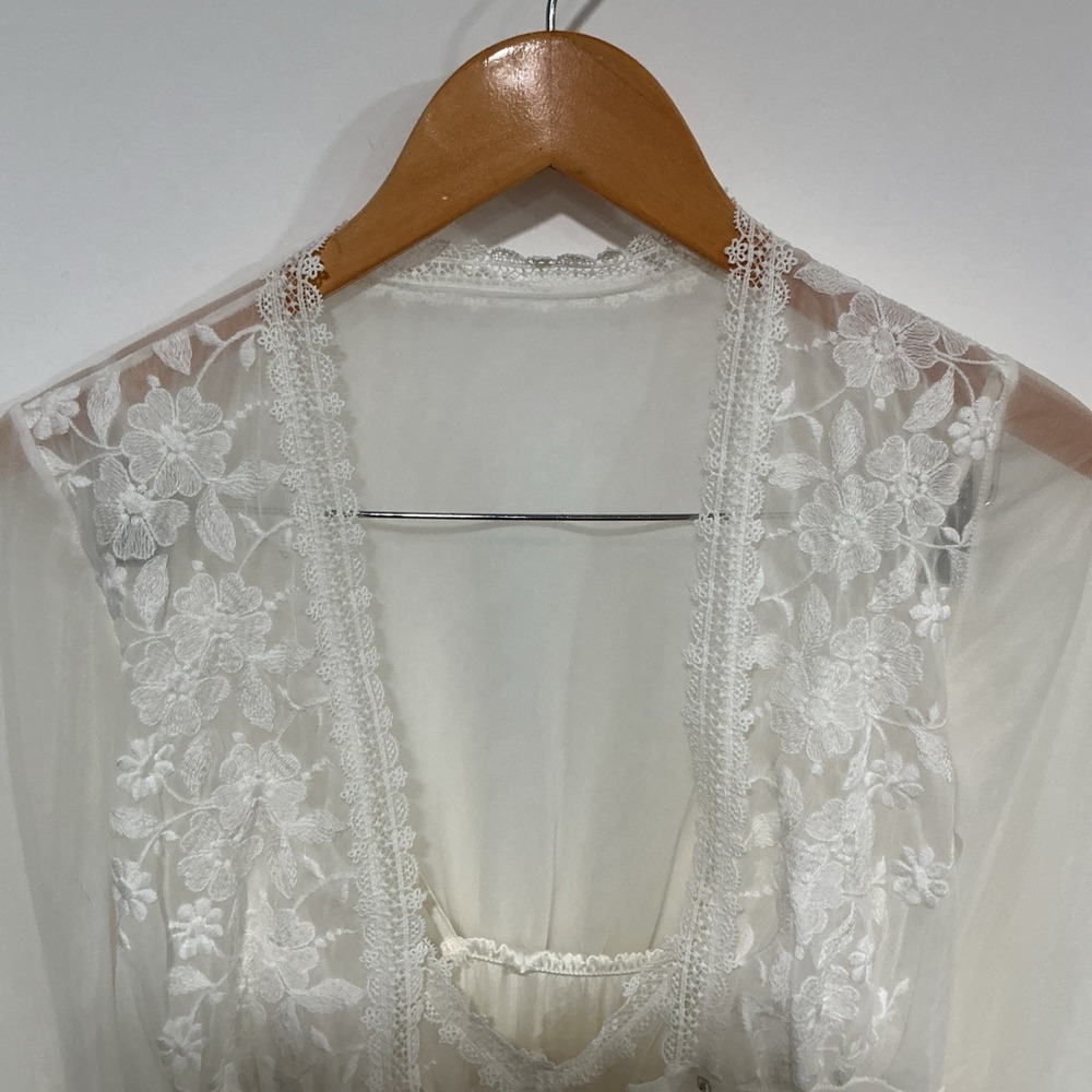 Vtg Unbranded Bridal Peignoir Set Ivory Nylon Lace Chiffon Size Small - Picture 6 of 15